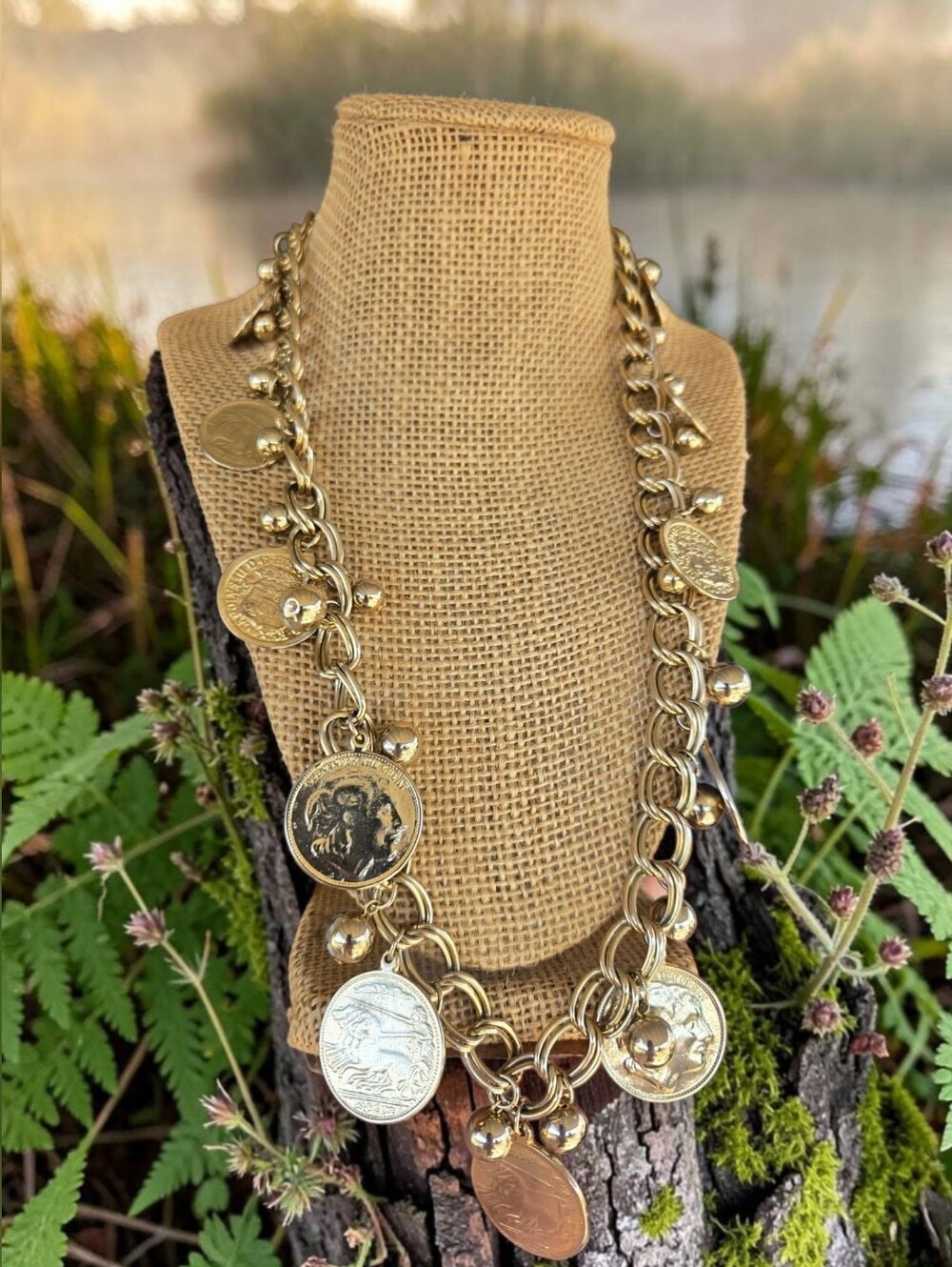 Gold-Tone Alexander the Great Coin Charm Necklace